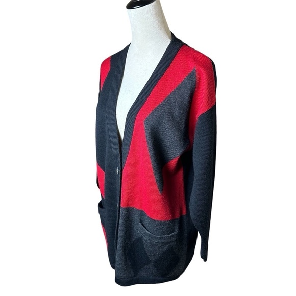 Vintage Valerie Stevens 100% Merino Wool Cardigan M | Argyle Geometric Sweater - Picture 4 of 8